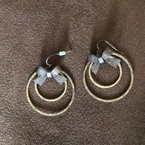 Rustic Gold Double Hoop with Bow Earrings